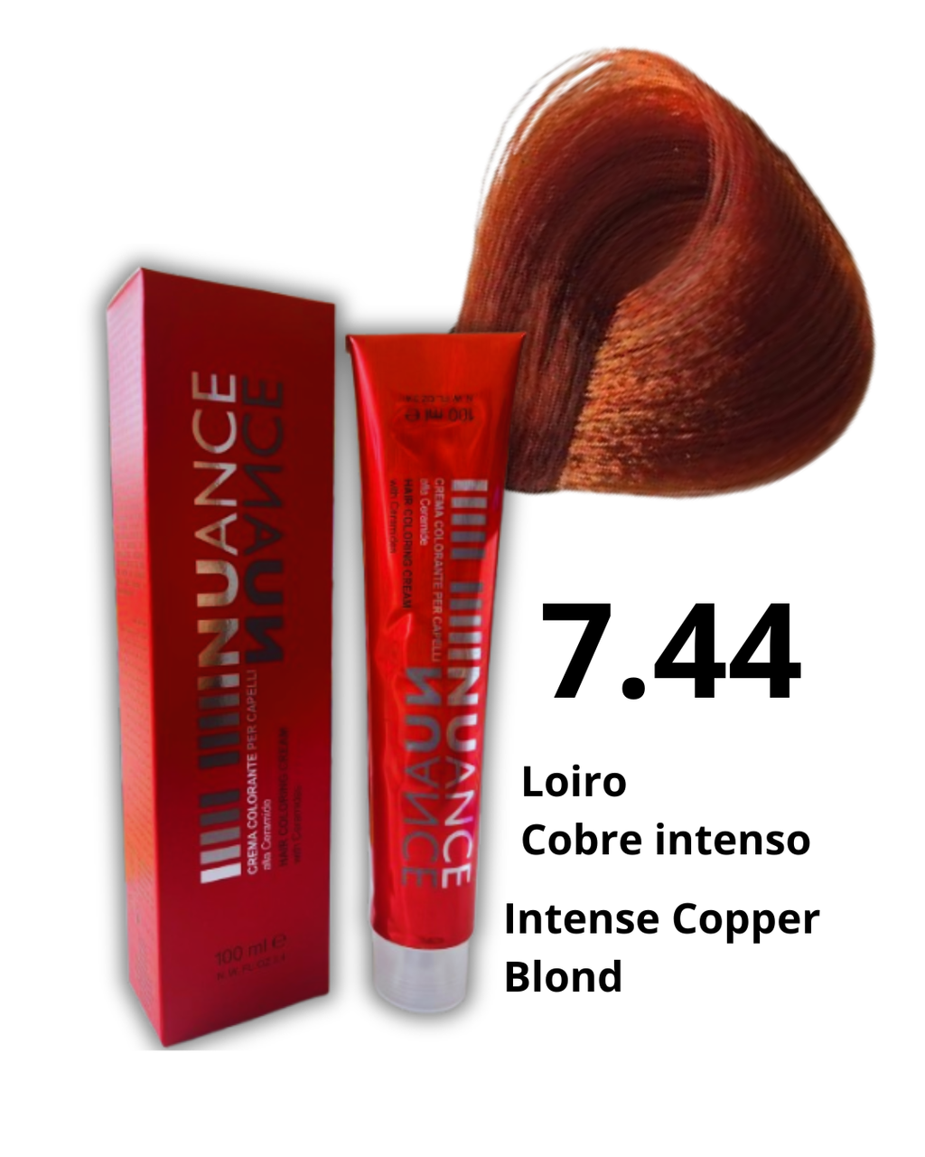 NUANCE Creme de coloração capilar tinta loiro cobre intenso 7.44-  100ml