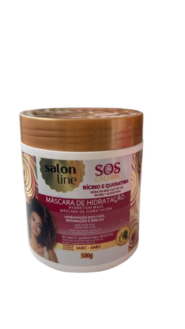 SALON LINE S.O.S Cachos Máscara de Hidratação Óleo de Rícino e Queratina 500g